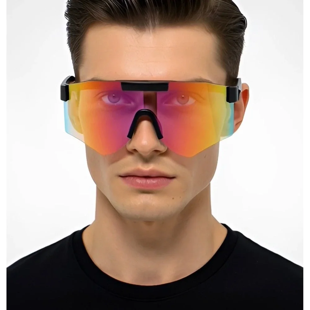 Oversized One Piece Blade Sports Shield Rimless Cycling Sunglasses Mirror Lentes